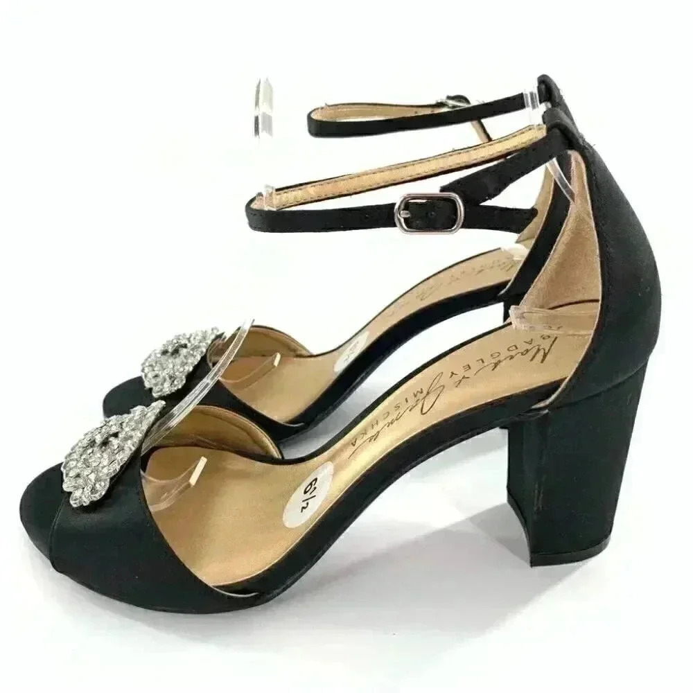 Badgley Mischka mark and James womens heels size 6.5 black satin formal party - Picture 6 of 13